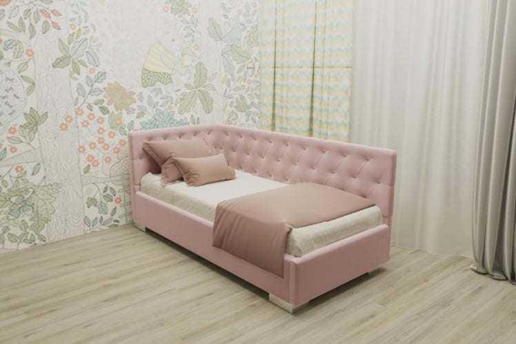 ДЕТСКАЯ МЯГКАЯ ИНТЕРЬЕРНАЯ КРОВАТЬ ВЕРСАЛЬ С ОРТОПЕДИЧЕСКИМ ОСНОВАНИЕМ (BERHOUSE) Цвет фасада: Бледно розовый; Материал фасада: Металл/Велюр; Спальное место: 900х1900_0