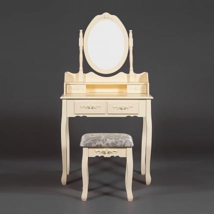 Туалетный столик с зеркалом и табуретом Secret De Maison ARNO ( mod. HX18-263 ) дерево павловния, мдф, 75х40х141см, butter white (слоновая кость)_9