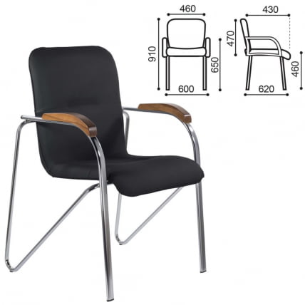 Кресло для приемных BRABIX Samba CF-105 BOX-2 хром каркас накладки орех, кожзам Черный_0