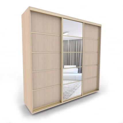 Шкаф-купе 3-х дверный Акцент-Квадро Д 1500х600 Дуб Молочный/золото_0