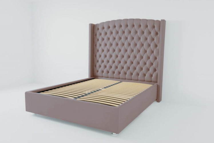 Мягкая интерьерная кровать "Берлин Люкс" с ортопедическими латами (металл) Материал фасада: Велюр; Спальное место: 2000х2000 мм; Цвет фасада: Темно серый; Цвет корпуса: Темно серый _0