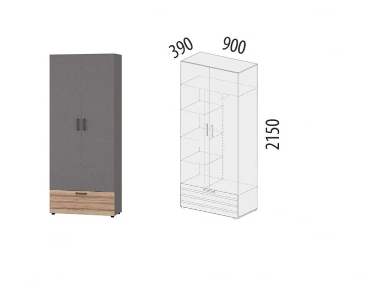 Шкаф для одежды с полками и штангой Денвер 401.02_1