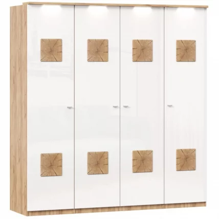 Шкаф четырехстворчатый с декоративными накладками Фиджи 007 Дуб Золотой Белый_0