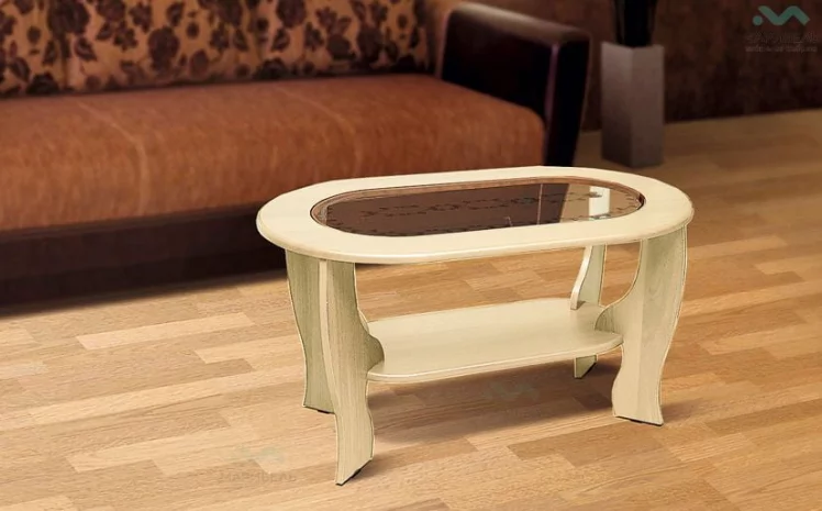 Стол журнальный со вставкой из стекла овальный (Клен)_0