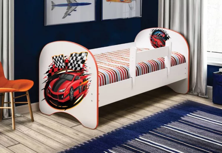Кровать детская с фотопечатью без ящика 700*1400 Машина_1