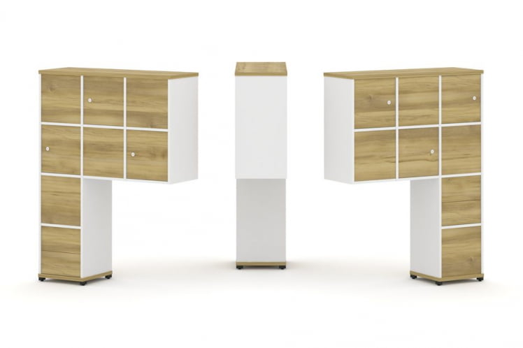 Надставка на стол высокая двухсторонняя + задняя стенка (8 шт.) + блок с 2-мя ящиками (2 шт.) + распашной фасад (6 шт.) CONCEPT CN.DNV-004 Дуб Винченцо Белый бриллиант Черный металл_0