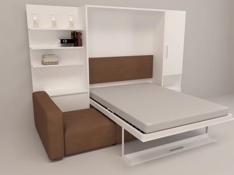 Шкаф-диван-кровать Смарт 1 правый с полкой и пуфом 1400 Венге_1