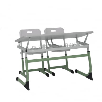 Парта двухместная регулируемая по высоте СМАРТЙ с углом наклона столешницы (рост 3-5) Серый/Серый / SMARTY_2