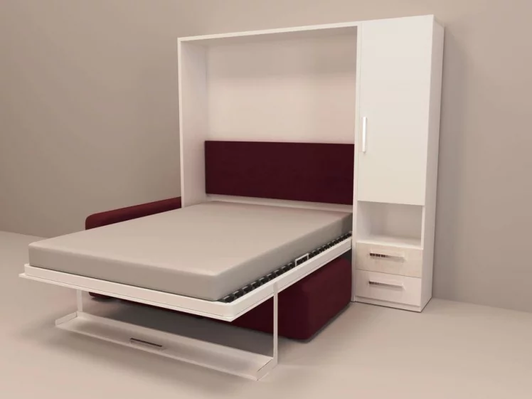 Шкаф-диван-кровать Смарт 1 правый с пуфом 1400 Белая шагрень_1