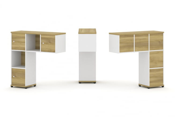 Надставка на стол низкая односторонняя + задняя стенка (5шт.) + распашной фасад (3 шт.) CONCEPT CN.ONN-002 Дуб Винченцо Белый бриллиант Черный металл_0