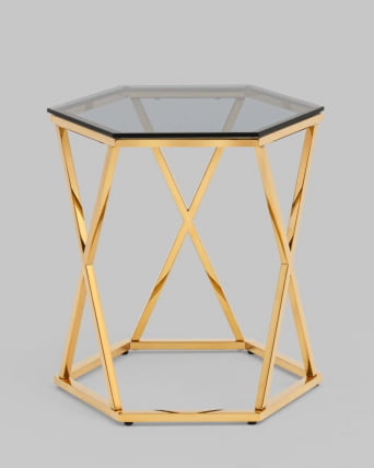 Журнальный столик Круз 48*42 стекло smoke сталь Золото_3
