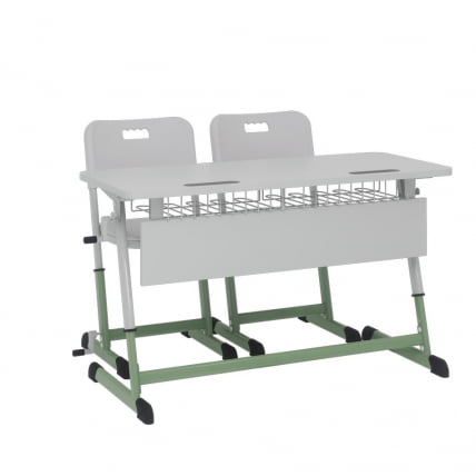 Парта двухместная НОМАД В с ручной регулировкой высоты (рост 4-6) Оливковый/Серый / NOMAD V_1