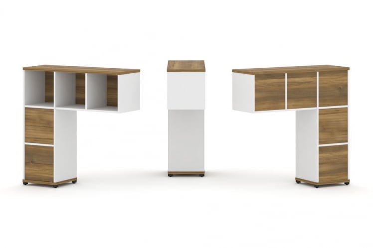 Надставка на стол низкая односторонняя + задняя стенка (5шт.) + блок с 2-мя ящиками (2шт.) CONCEPT CN.ONN-003 Сандал Янтарный Белый бриллиант Черный металл_0