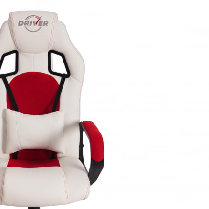 Кресло DRIVER (22) кож/зам/ткань, белый/красный, 36-01/TW-08_5