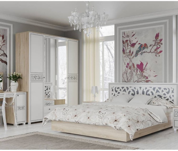 Кровать 1,6 м с подъемным механизмом Мадлен 02 Дуб сонома светлый Ясень белый Серебро_2