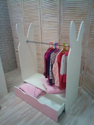 Стеллаж-вешалка Зайка Белый-Розовый_1