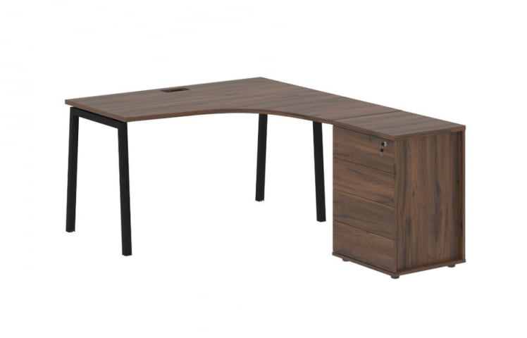 Стол эргономичный с тумбой (правый) EDIS ELCET 1318 R Дуб Денвер темный Черный_0