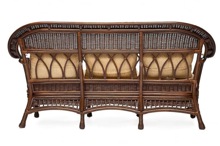 Комплект для отдыха MICHELLE ( стол со стеклом+ диван + 2 кресла + подушки) Pecan Washed (античн. орех), Ткань рубчик, цвет кремовый_3