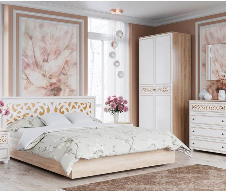 Кровать 1,6 м с подъемным механизмом Мадлен 02 Дуб сонома светлый Ясень белый Серебро_3