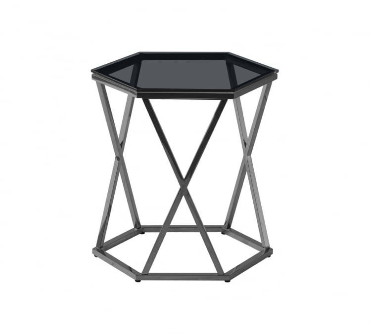 Журнальный столик Круз 48*42 стекло smoke сталь Темный хром_0
