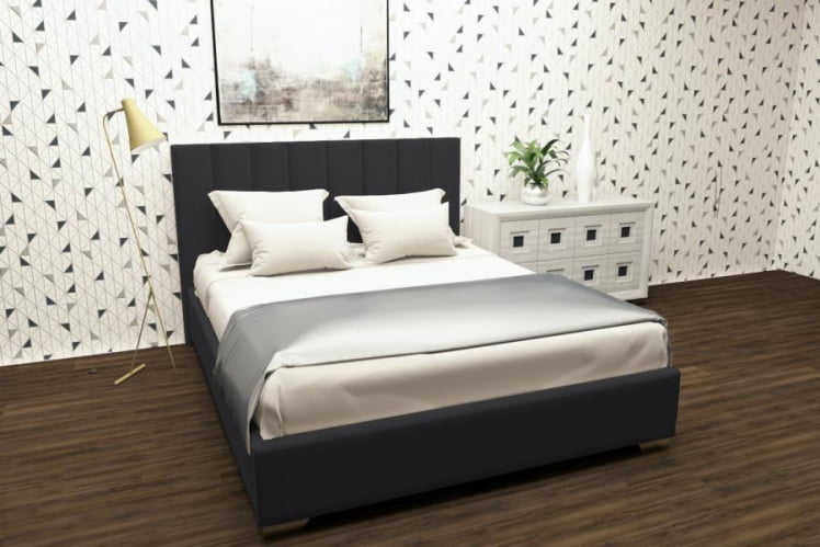 Мягкая интерьерная кровать Терра с ортопедическим основанием Цвет фасада: Темно серый; Материал фасада: Металл/Велюр; Спальное место: 800х2000 мм_0