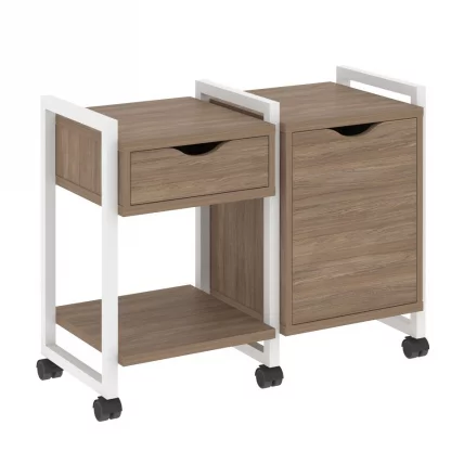 Тумба на колесных опорах наборная. Вариант №3 LOFT VR.L-TN-3.K Металл белый Дуб Аризона_0