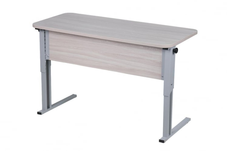 Парта двухместная (рост 3-7) эргономичная Белая ЛДСП/Серая кромка/Металл Серый_0