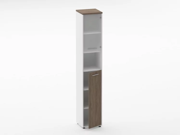 Шкаф 5 узкий верх стеклянная дверь, низ закрытый, с нишей Deka 10.23.20Пр Дуб Верцаска/Белый_1