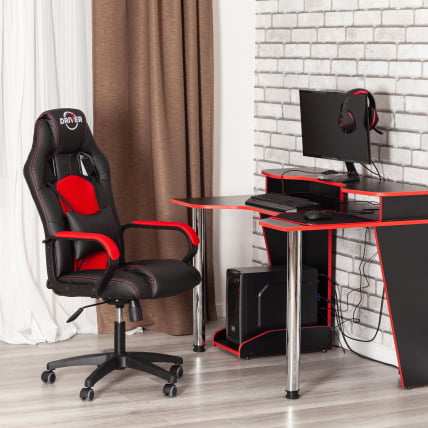 Кресло DRIVER (22) кож/зам/ткань, черный/красный, 36-6/TW-08_19