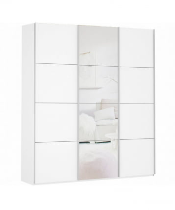 Шкаф-купе трехдверный Прайм 1800 ДСП/Зеркало/ДСП Белый снег_0