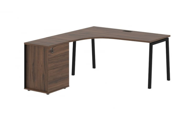 Стол эргономичный с тумбой (левый) EDIS ELCET 1518 L Дуб Денвер темный Черный_0