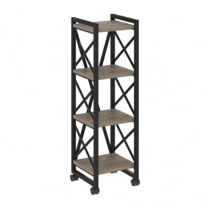 Стеллаж на колесных опорах - 4 полки LOFT  VR.L-MST.K-4.4 Металл черный Тиквуд темный_0