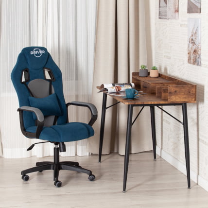 Кресло DRIVER (22) флок/ткань, синий/серый, 32/TW-12_17