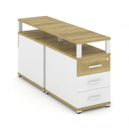 Тумба двухсторонняя опорная приставная с 3-мя ящиками и надставкой CONCEPT CN.DTGP-001 B/W Дуб Винченцо Белый бриллиант Белый_0