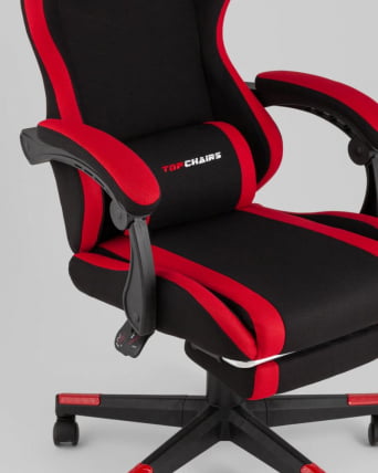 Кресло спортивное TopChairs Prophet с оттоманкой ткань черно-красный_8