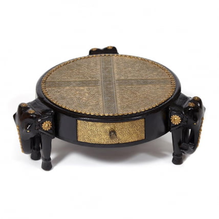 Столик Secret De Maison 3 SLONA ( mod. ND-005) дерево манго/латунная чеканка, Dia 48. В 19 см, этническая роспись_0