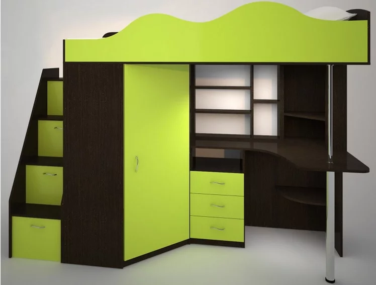 Кровать-стол Пионер 1 Белое дерево-Лайм_0