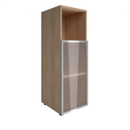 Шкаф книжный средний со стеклом в раме Lacobel без топа YALTA LT-SU 2.2R black Снежная Платина_0