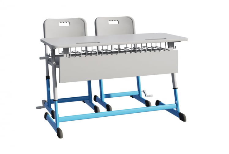 Парта двухместная НОМАД В с ручной регулировкой высоты (рост 4-6) Синий/Серый / NOMAD V_1