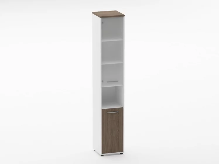 Шкаф 5 узкий верх стеклянная дверь, низ закрытый, с нишей Deka 10.23.18Л Дуб Верцаска/Белый_0