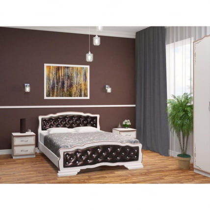 Кровать из массива Карина-10 200х160 Дуб молочный Темная экокожа_1