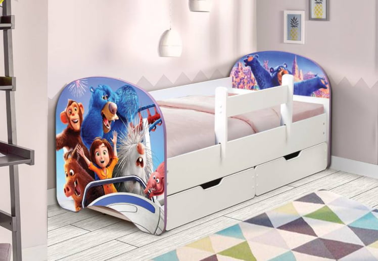 Кровать детская с фотопечатью с 2-мя ящиками 800*1900 Парк чудес_0