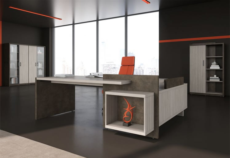 Стол руководителя правый WOOD&STONE СФ-531202 Дрифтвуд Бетон Чикаго темный_2