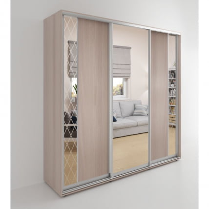 Шкаф-купе 3-х дверный Акцент-Вера ДР 2400х600 Ясень шимо светлый_0