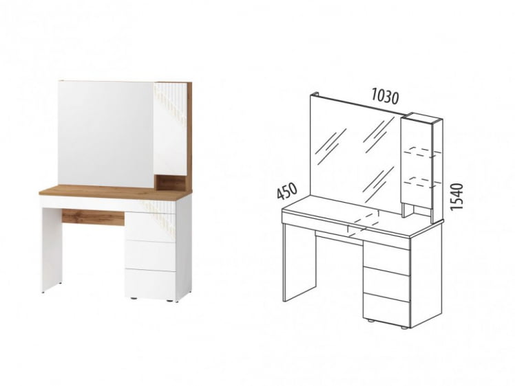 Туалетный столик (лев/прав) Монако 903.06 Дуб Вотан / Белый шпон / Альпийский белый_7