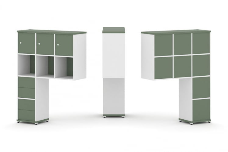 Надставка на стол высокая односторонняя + задняя стенка (8 шт.) + блок с 2-мя ящиками (2 шт.) + распашной фасад (3 шт.) CONCEPT CN.ONV-006 Кобо Белый бриллиант Белый металл_0