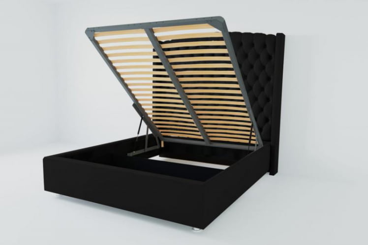 Мягкая интерьерная кровать "Берлин Люкс" с подъемным механизмом Материал фасада: Искусственная кожа; Спальное место: 2000х2000 мм; Цвет фасада: Кольт Ч; Цвет корпуса: Кольт Ч _0