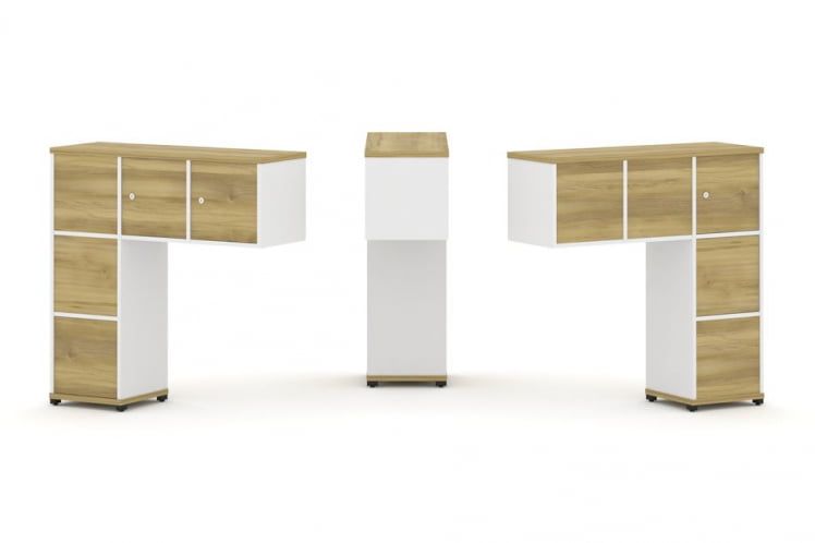 Надставка на стол низкая двухсторонняя + задняя стенка (5 шт.) + блок с 1-м ящиком (2 шт.) + распашной фасад (3 шт.) CONCEPT CN.DNN-006 Дуб Винченцо Белый бриллиант Черный металл_0