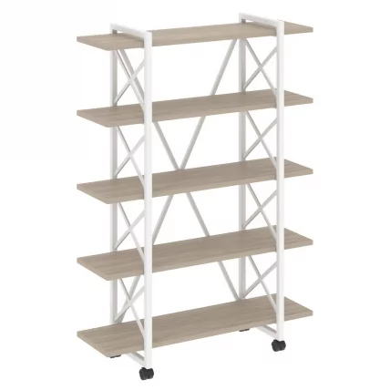 Стеллаж на колесных опорах - 5 полок LOFT VR.L-MST.K-5.8V Металл белый Дуб Аттик_0