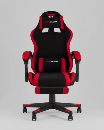 Кресло спортивное TopChairs Prophet с оттоманкой ткань черно-красный_2